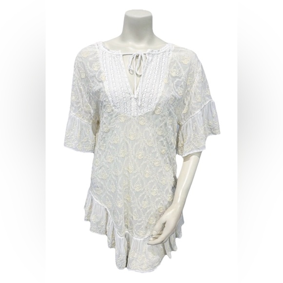 Anthropologie White Embroidered Boho Tunic Dress XS